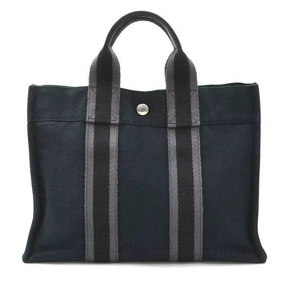 Auth HERMES Fourre Tout Handbag Tote Bag Black/Grey Cotton - e59933g - Picture 3 of 10